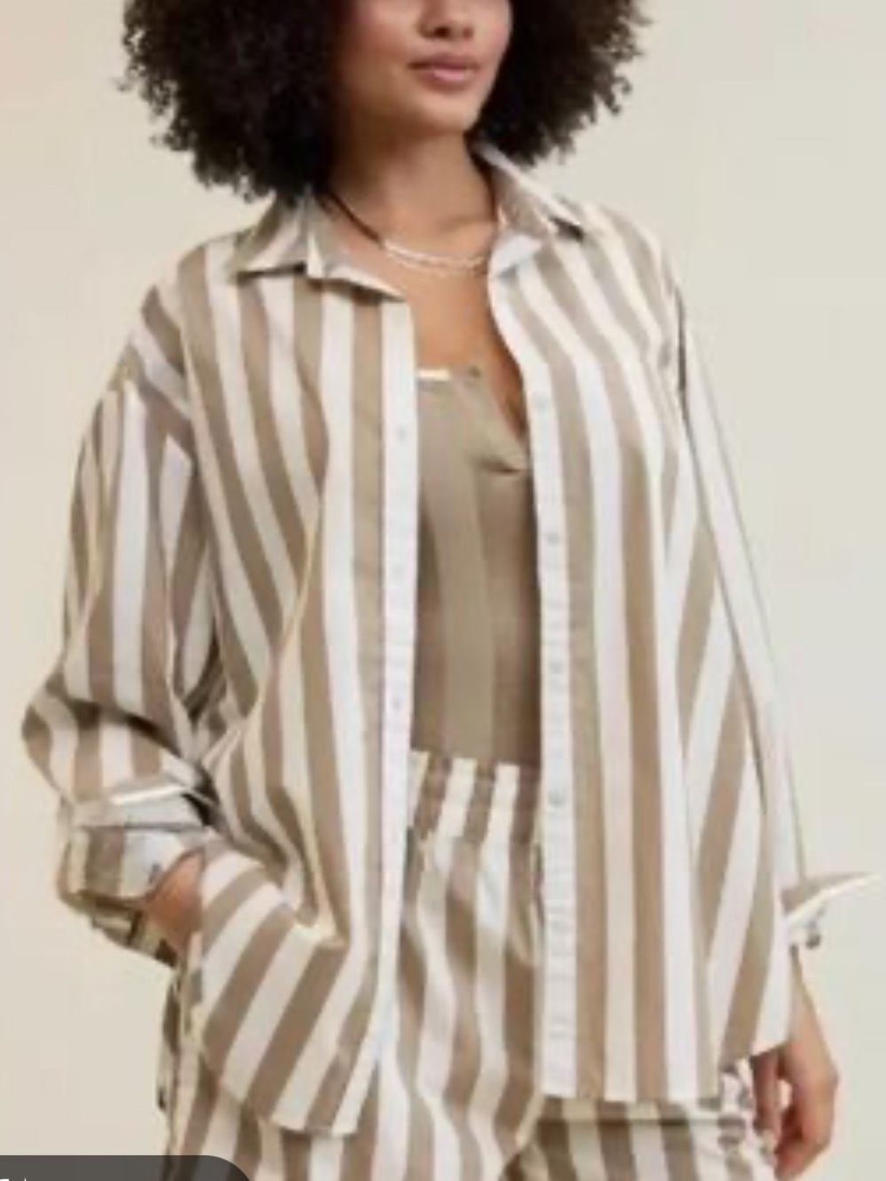 Aerie Shirt - taupe/white stripe cotton oversized button front